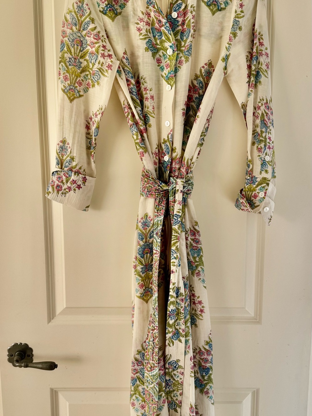 Bell Floral Button-Front Maxi Dress with Tie Waist